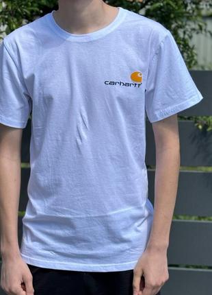 👀 футболка carhartt білий з оранжевим принтом👀
