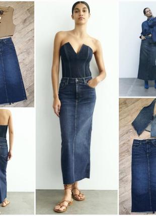 Трендова джинсова спідниця-олівець zara. high-waist denim skirt. хіт