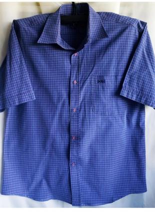 Розпродаж яскрава чоловіча сорочка в клітку, з коротким рукавом. 
 колір синій електрик. 
стан дуже хороший, без дефектів.