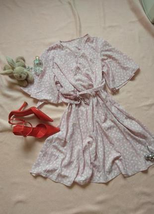 Платье розовое р 38-40 м-л 46 48 shein имитация на запах короткий рукав