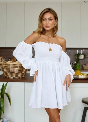 Платье 100% хлопок / платье муслин / женское невероятное короткое легкое платье разлетайка / платье на плече / платье нереально / женственность / есть обмен9 фото