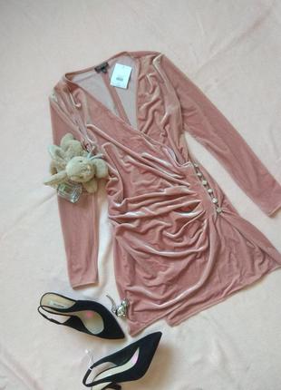 Платье бархатное розовое р 38 m 46 новенькое с рукавом вечерняя