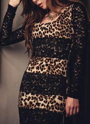 🧡🧡🧡стильное женское леопардовое платье с кружевными, гипюровыми вставками classic🧡🧡🧡