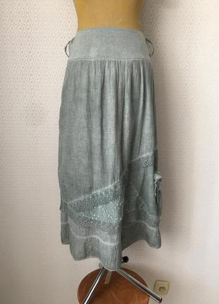 Красивая серо-зеленая длинная летняя юбка в узнаваемом итальянском стиле, размер l-3xl