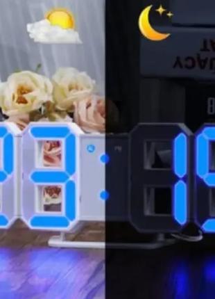 Электронные часы, настольные с будильником и термометром ly-1089 синяя подсветка6 фото