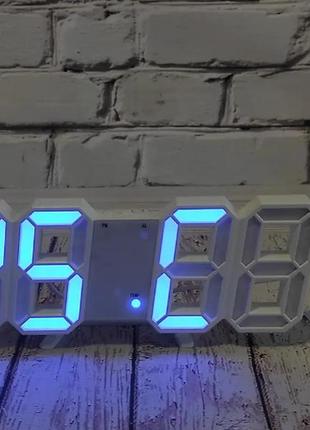 Электронные часы, настольные с будильником и термометром ly-1089 синяя подсветка5 фото