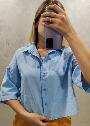 Укорочена сорочка блакитна котон+льон