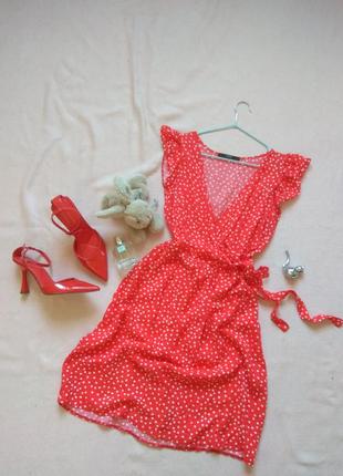 Платье красное в горох р 34 36 42 44 хс с xs s новенькое без рукав летняя, ткань вискоза