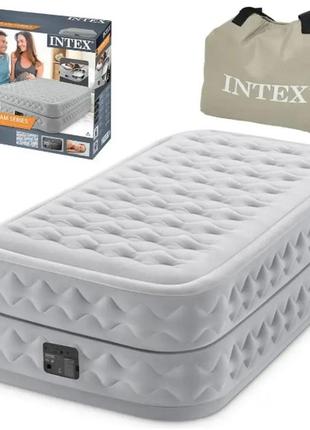 Intex велюр матрац twin 64488 nd 99х191х51 см, вбудований електронасос, подушка, одномісний, надувний