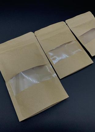 Пакети дой-пак з прозорим вікном і zip-застібкою крафтові паперові 12х17,5+2,5см4 фото