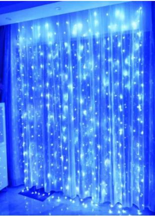 Гирлянда штора, водопад новогодняя на окно xmas led 2m*2m 240-b-2 синий1 фото