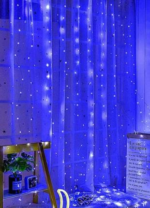 Гирлянда штора, водопад новогодняя на окно xmas led 2m*2m 240-b-2 синий4 фото