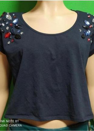 Укорочена футболка з нашитими великими кольоровими каменями стразами tally weijl