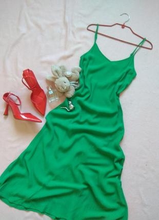 Платье зеленая длинная меди р 36 38 44 46 s m new look вискоза на бретельках сарафан