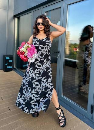 Платье длинное на бретелях штапель