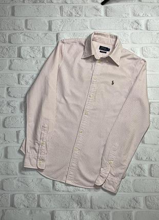 Рубашка polo ralph lauren в ленту оригинал s розовая белая лакшери люкс