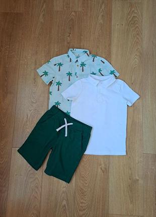 Летний набор для мальчика/белая тенниска/белое поло/рубашка с коротким рукавом/шорты