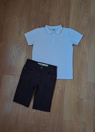 Летний набор для мальчика/чёрные джинсовые шорты/белая тенниска/белое поло