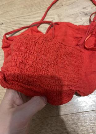 Красный трендовый топ бюстье корсет в виде льняного pull & bear6 фото