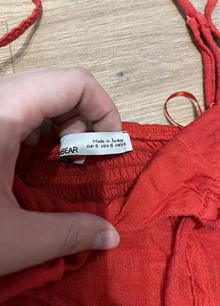 Красный трендовый топ бюстье корсет в виде льняного pull & bear3 фото