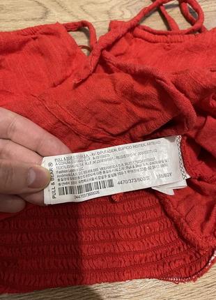 Красный трендовый топ бюстье корсет в виде льняного pull & bear4 фото