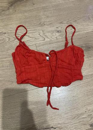 Красный трендовый топ бюстье корсет в виде льняного pull & bear2 фото