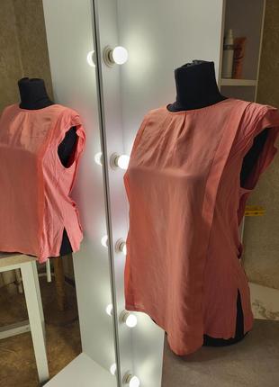 Блуза майка футболка розовая пуговица планка s щелк вискоза хлопко тянется стрейч