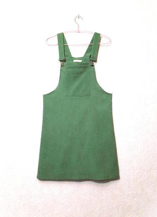 Jidian красивий сарафан з нагрудником сукня-сарафан зелений вельвет дрібний жіночий стрейчевий 44 46