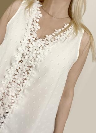 L-xl белая блуза без рукава цветочки спереди блузка летняя с кружевом