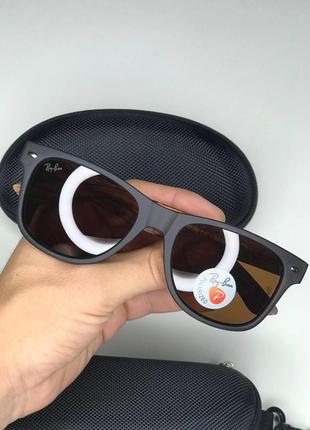 Солнцезащитные очки ray ban wayfarer черные матовые с дужками под дерево 2140 рей бен вайфарер polarized