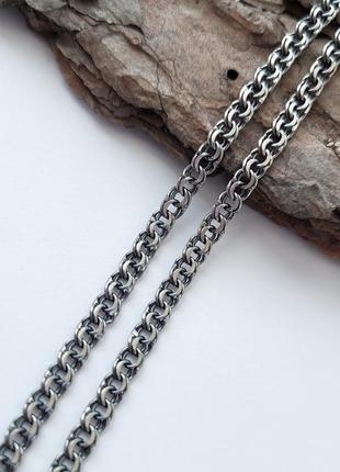 Срібний чорнений ланцюжок ланцюг бісмарк плоский 50 см срібло 925 проби чорнений 8.10г бісм14 фото