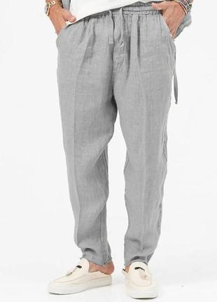 Женские летние штаны из жатого льна на шнурке с карманами размеры 46-56