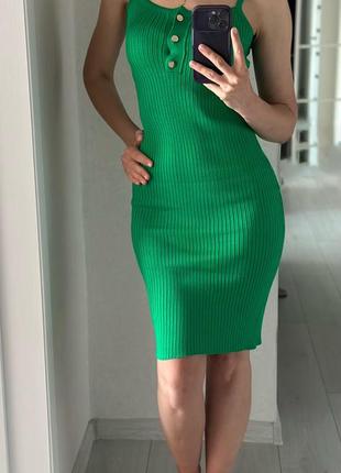 Сукня зелена в рубчик сарафан