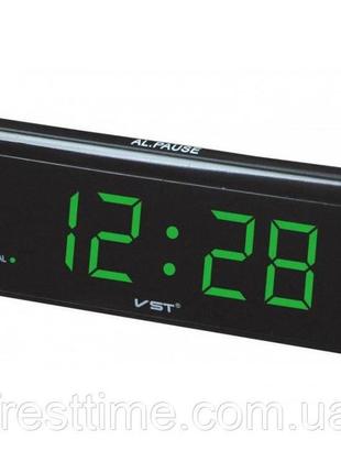 Электронные часы vst 730 green, цифровые настольные сетевые часы, led alarm clock vst-730, с будильником