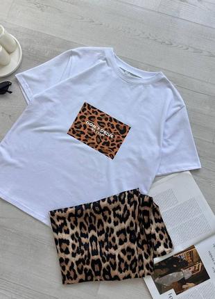 Женская летняя футболка из ткани кулир с принтом лео размеры s-l