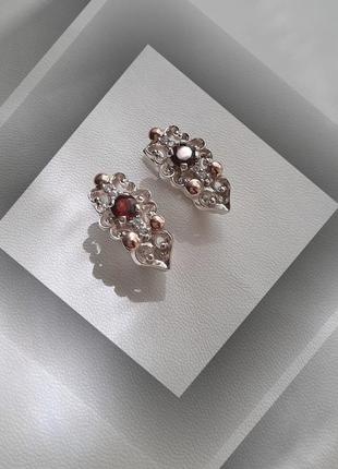 🛍 серьги серебро с золотом гранат