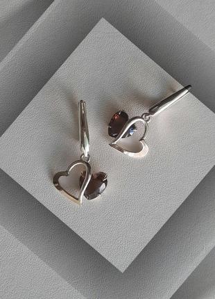 🛍 серьги серебро с золотом раухтопаз сердце сердечки