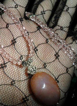 Колье чекер ожерелье из чешского хрусталя и яшмой розовый мох, натуральный камень, чешский хрусталь, handmade