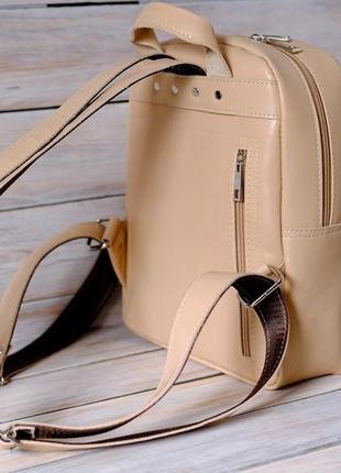 Женский кожаный рюкзак бруклин, натуральная кожа, цвет бежевый3 фото