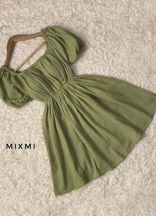 Женское летнее платье из натуральной ткани муслин с рукавом фонарик размеры 42-50