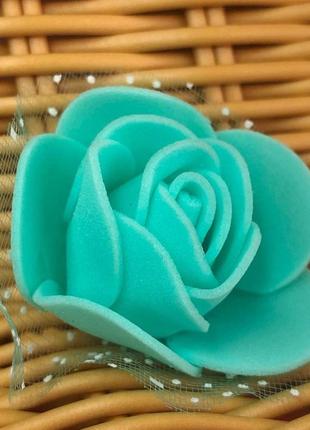 Троянда з фатином латексна (фоаміран), бутон 3 см - бірюзовий