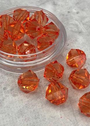 (20 грамм) ø14 мм бусины граненые пластик #3365 - оранжевый прозрачный