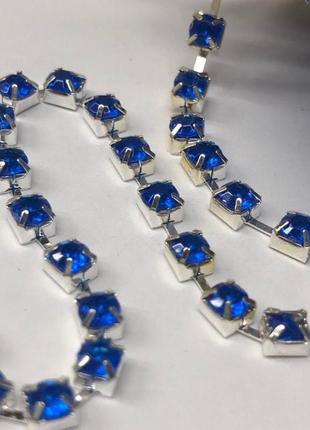 1м - стразовая цепь ss 12 (3 мм) акриловый синий кристалл в серебре