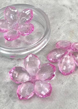 Ø38 мм бусина пластик цветок, #5021 - розовый прозрачный