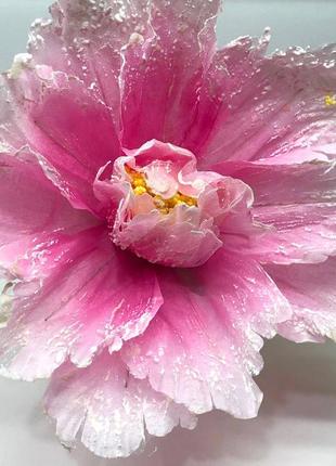 Цветок тюльпан для декора, большой, цвет - розовый с белым