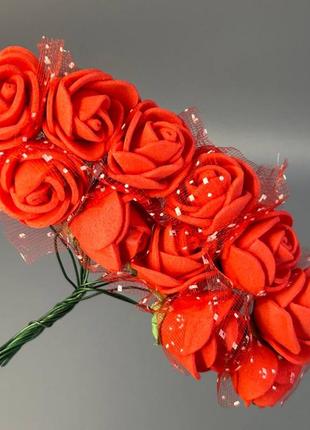Фоаміранові трояндочки з фатіном (12шт) колір- красный