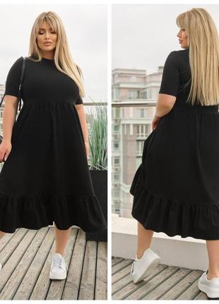 Женское платье с рюшами черного цвета1 фото