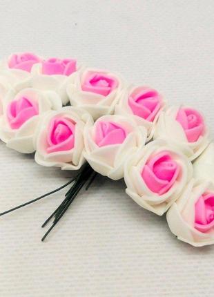 Двухцветные розочки из фоамирана (12шт) цвет- розовый с белым