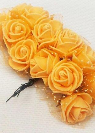 Фоаміранові трояндочки з фатіном (12шт) колір - помаранчевий