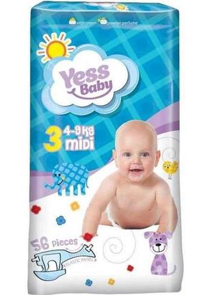 Підгузки jumbo midi № 3 4-9кг (56 шт) тм yess baby